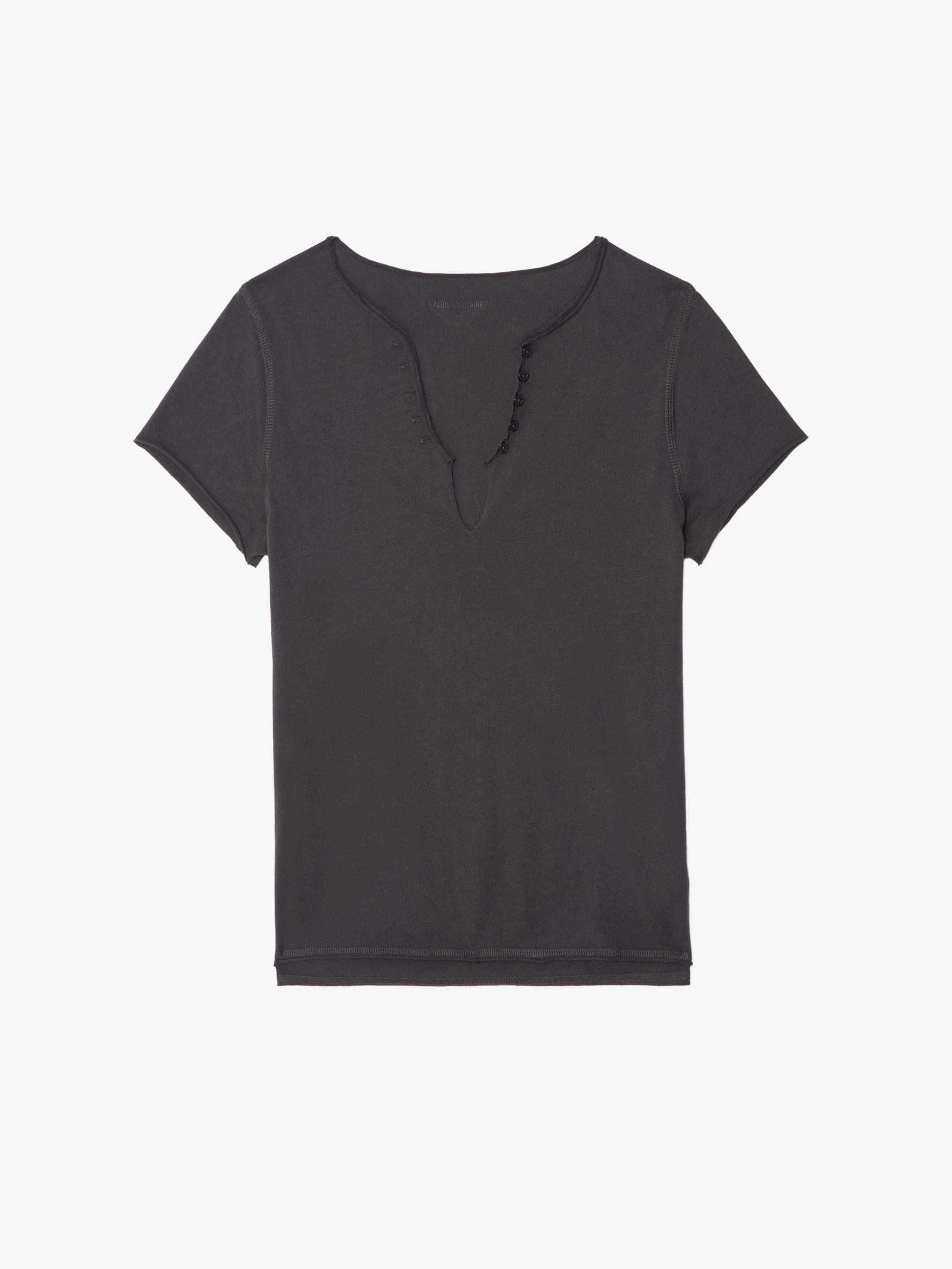 Henley T-shirt Tuni - Short-sleeved henley t-shirt with rhinestone wings on the back.